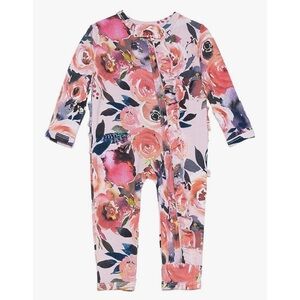 Posh Peanut Footless Baby Girl Pajamas Roses Ruffle back